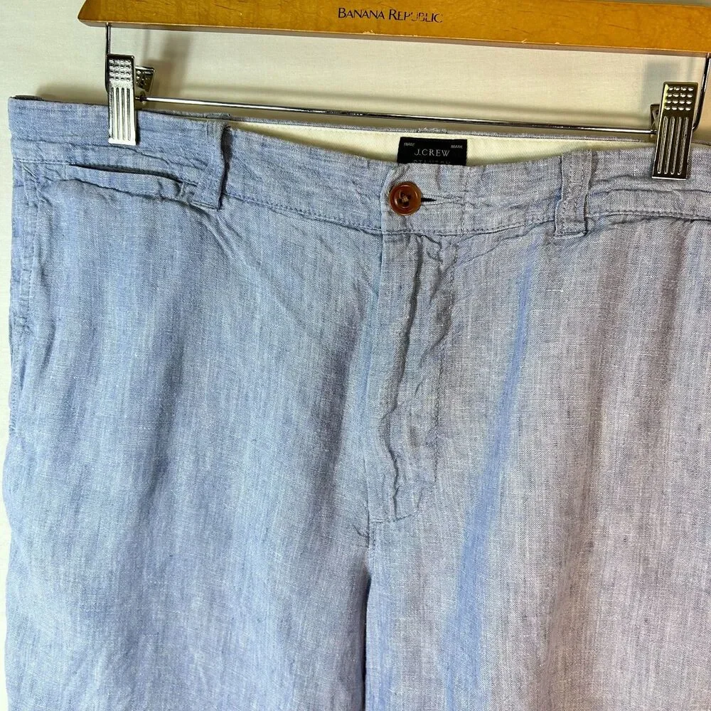 J. Crew Baird McNutt Men's Stanton Blue Linen Flat Front Shorts Size 35
